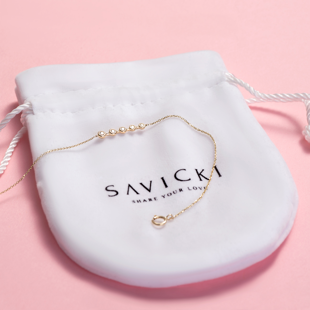 Bransoletka celebrytka złota 585 z białym diamentem 0.11ct 17cm - 4