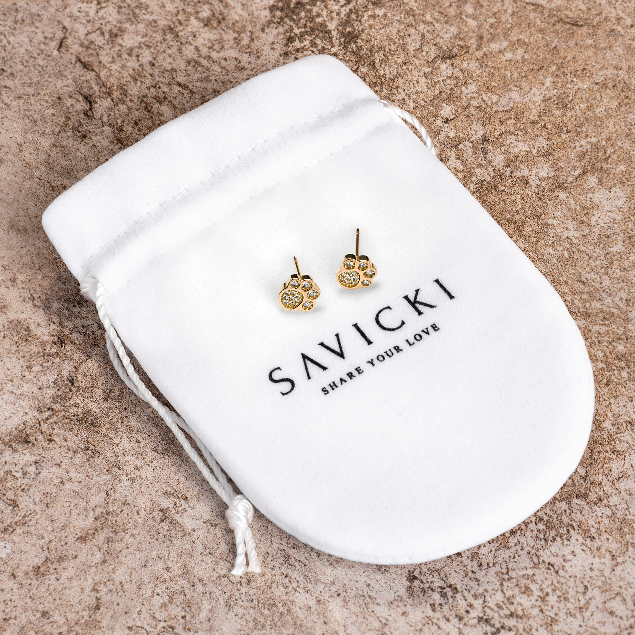 Kolczyki łapki Animals: srebrne pozłacane, cyrkonie - 3