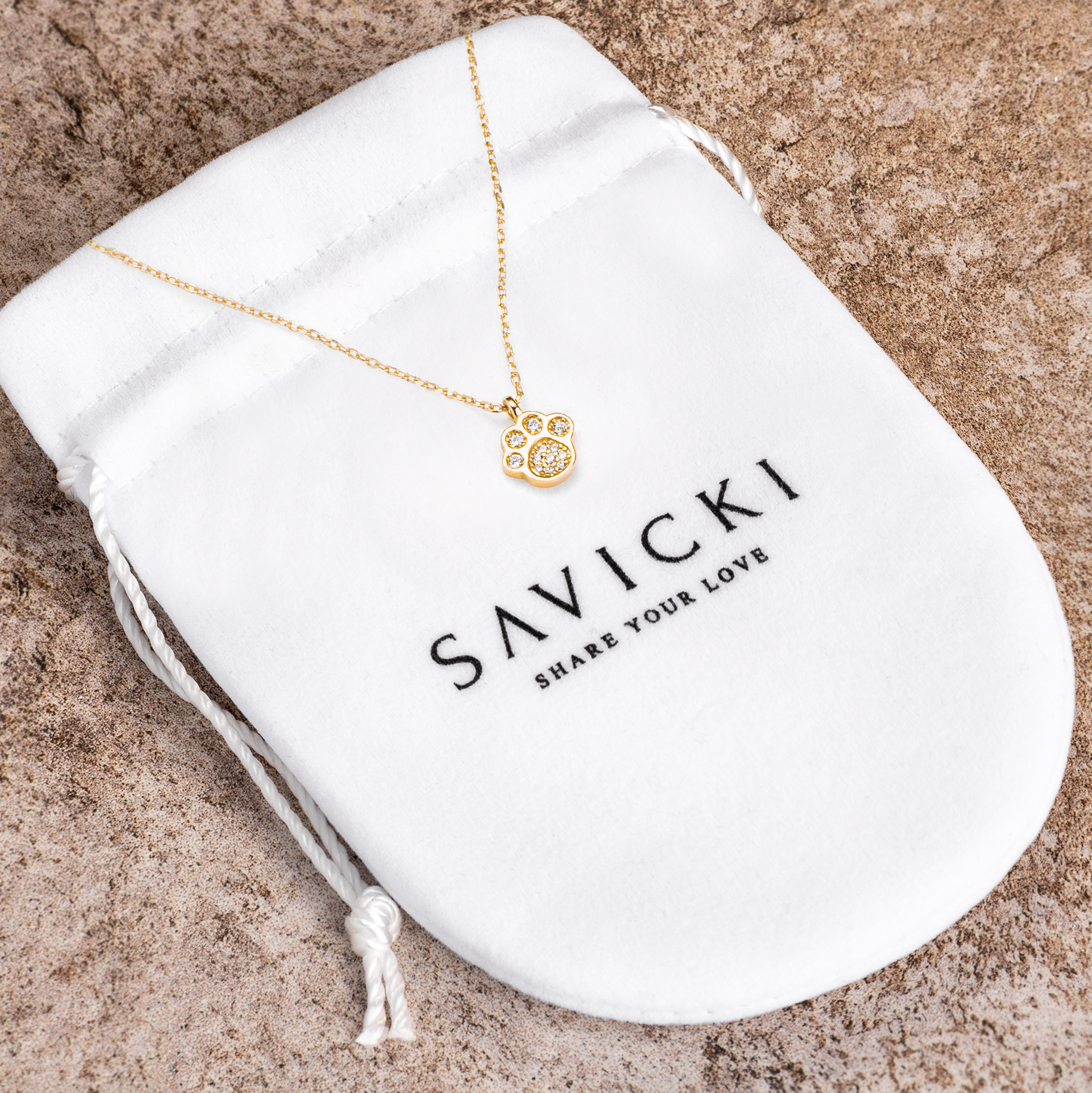 Naszyjnik łapka Animals: srebrny pozłacany, cyrkonie - 3