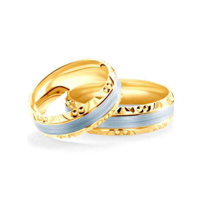 Wedding Rings: two colour gold, Flat Shaped, 6 mm