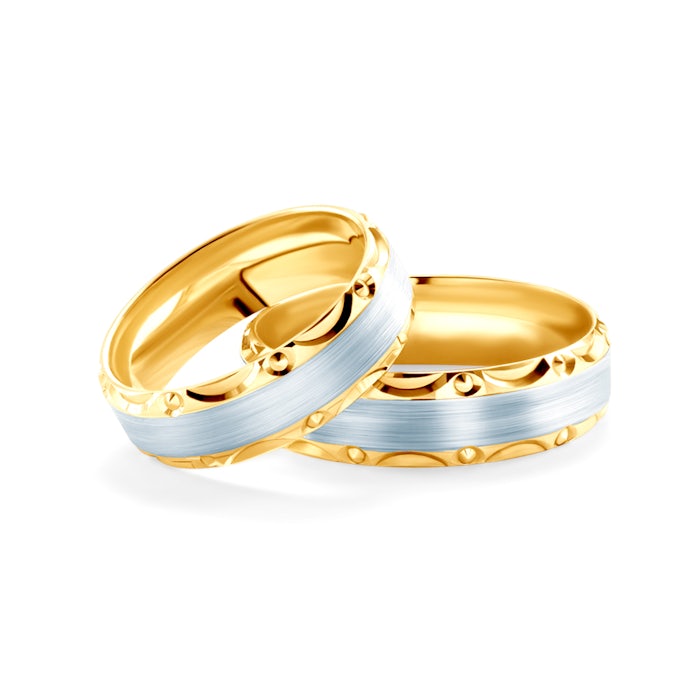 Snubní prsteny: dvoubarevné zlato, kulaté, 6 mm
