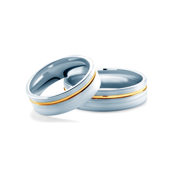 Obrączki z dwukolorowego złota płaskie 6 mm