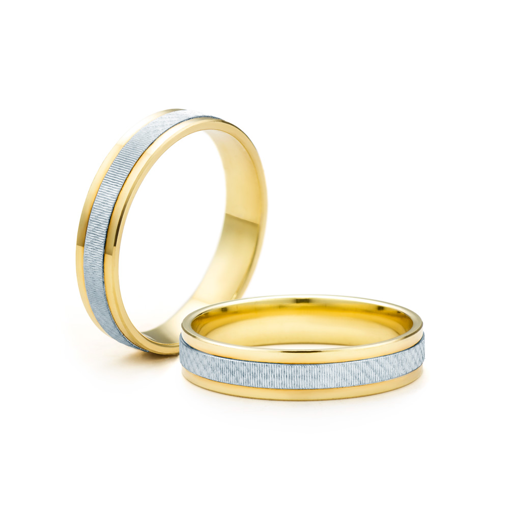 Wedding Rings: two colour gold, Flat Shaped, 4 mm