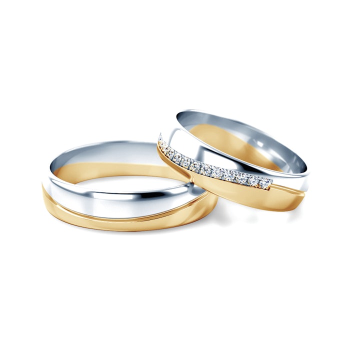 Snubní prsteny: dvoubarevné zlato, půlkulaté, 4,5 mm