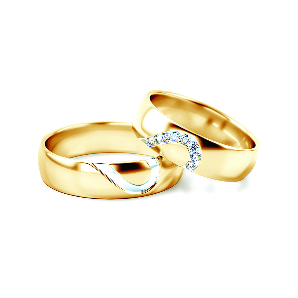 Snubní prsteny: dvoubarevné zlato, půlkulaté, 5 mm