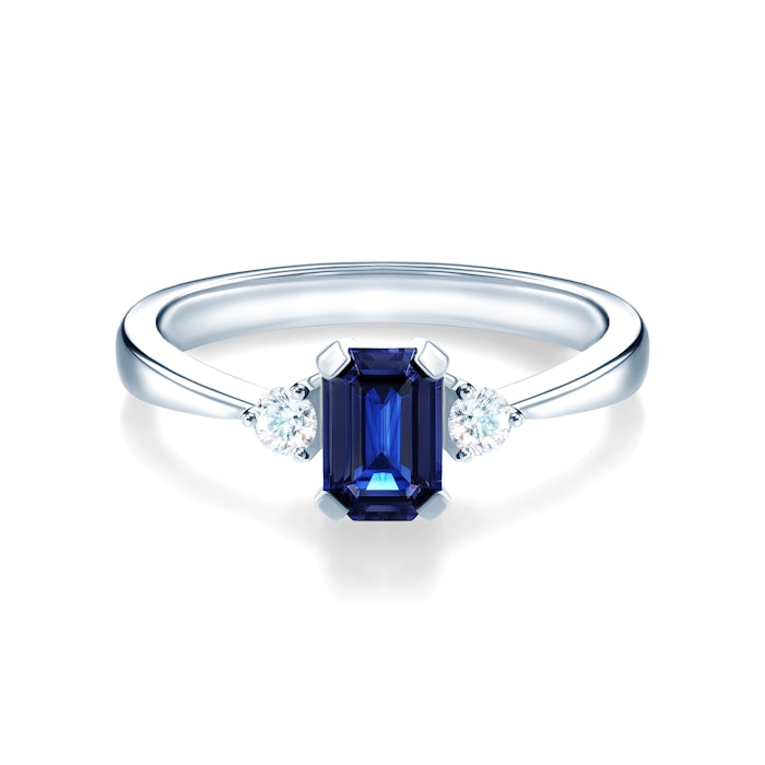 Zásnubní prsten SAVICKI: bílé zlato, modrý safír, diamanty