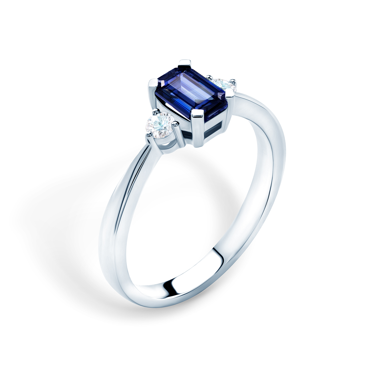 Verlobungsring Savicki: Weißgold, Blauer Saphir, Diamanten