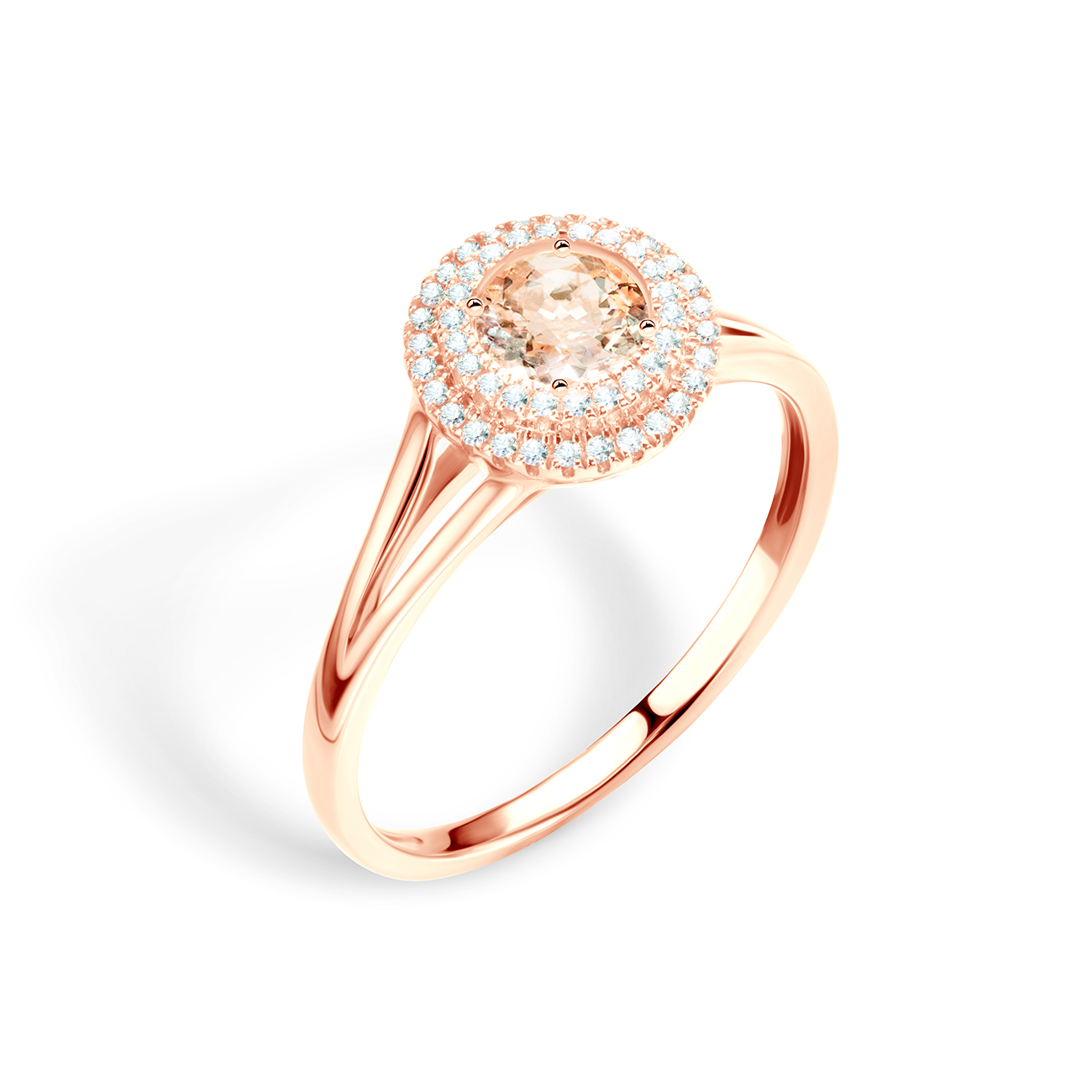 Pierścionek zaręczynowy SAVICKI: różowe złoto, morganit, diamenty