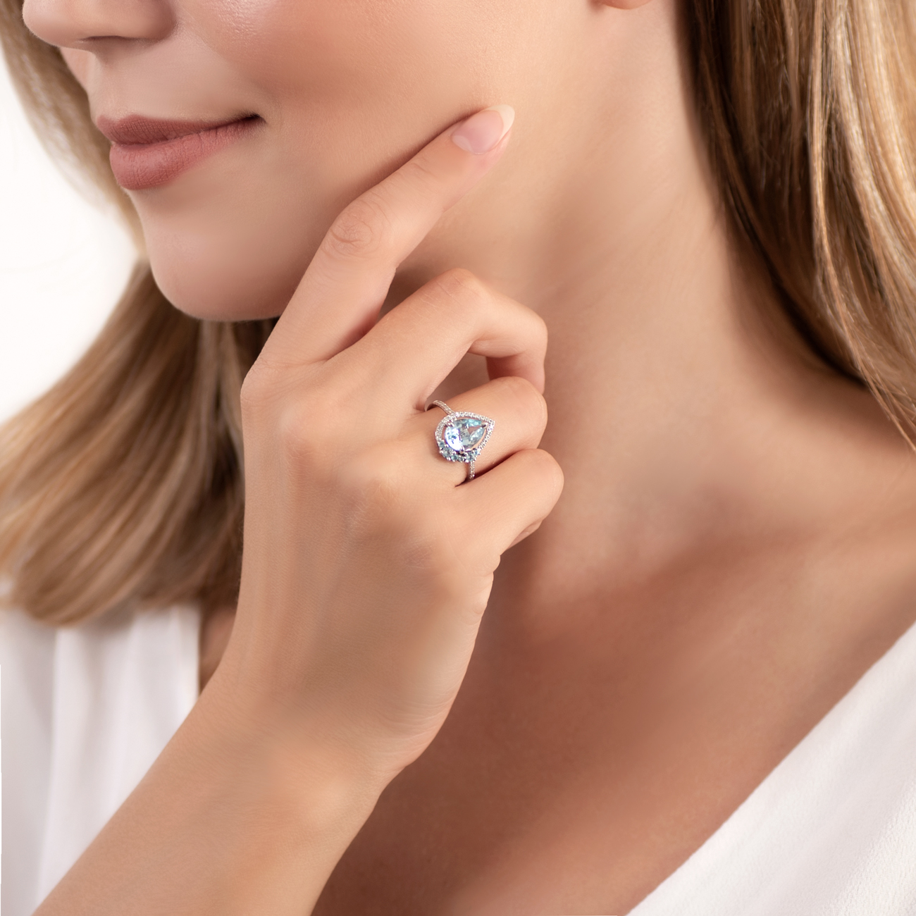 Pierścionek zaręczynowy Rainbow: białe złoto, topazy, diamenty - 5