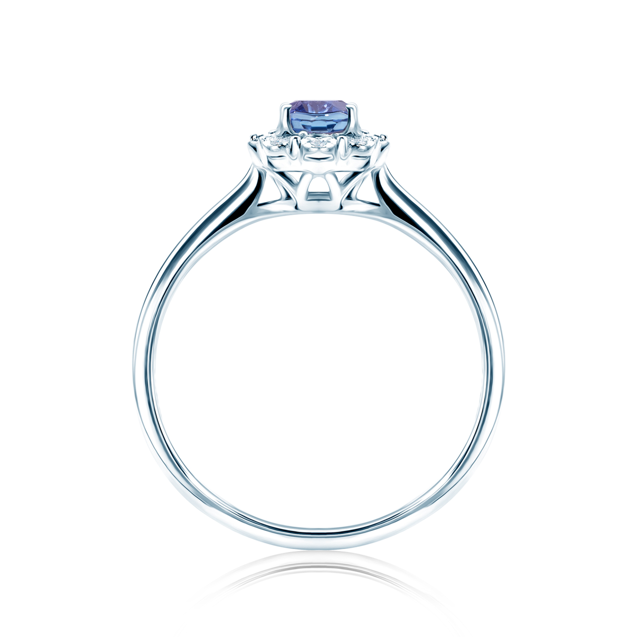 Pierścionek zaręczynowy SAVICKI: białe złoto, diamenty, tanzanit