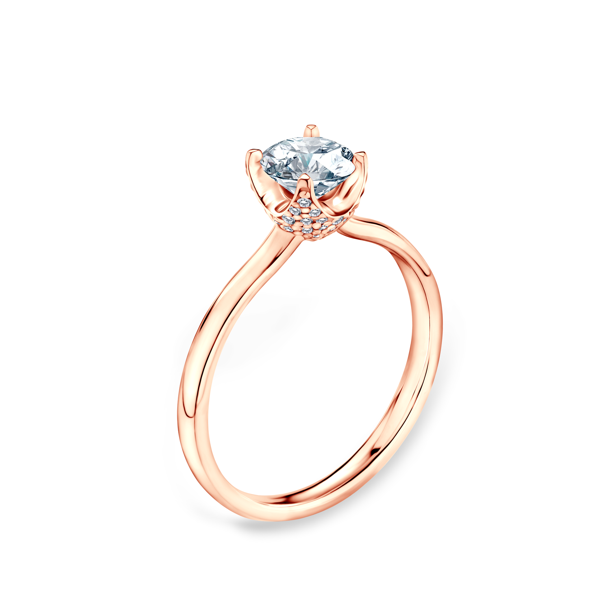 Pierścionek zaręczynowy SAVICKI: różowe złoto, biały szafir - 4