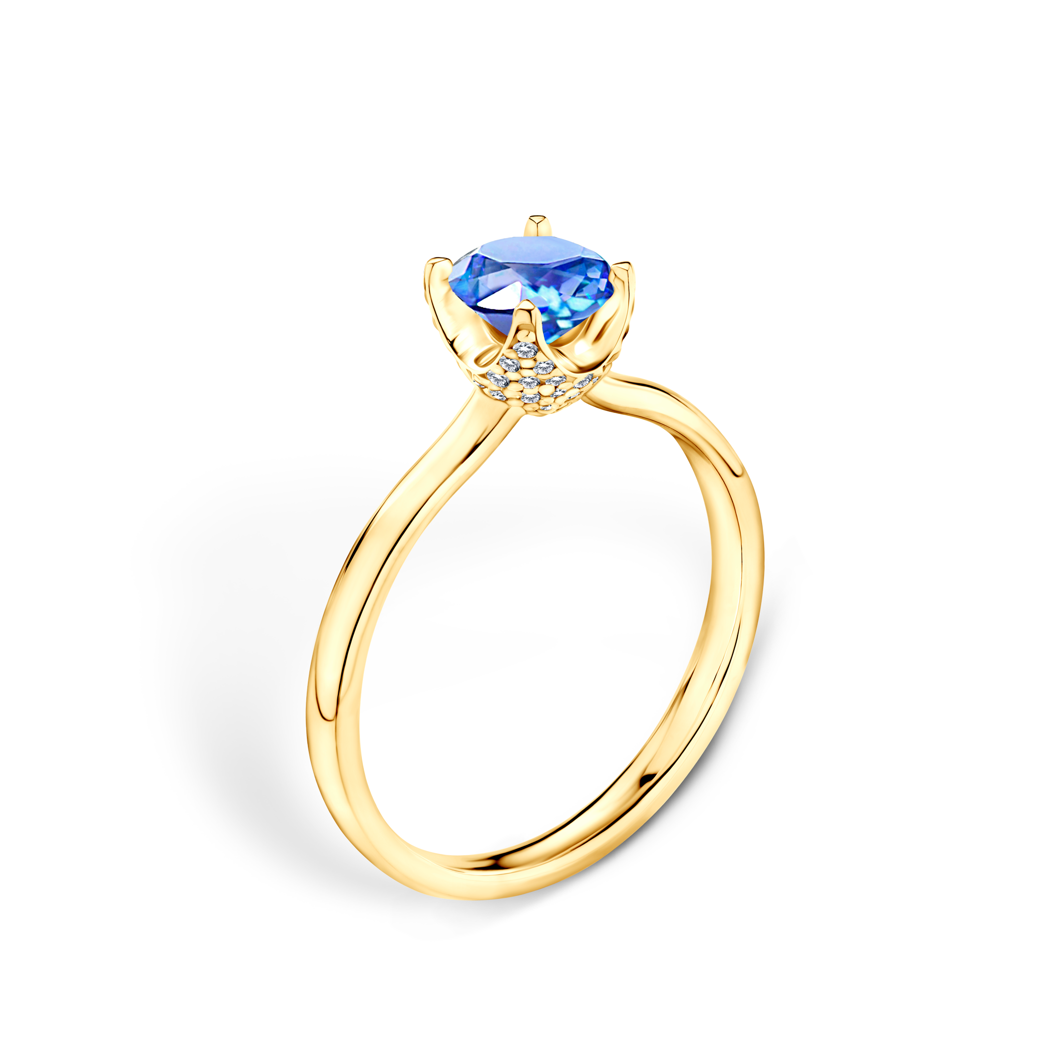 Pierścionek zaręczynowy SAVICKI: żółte złoto, niebieski szafir - 4