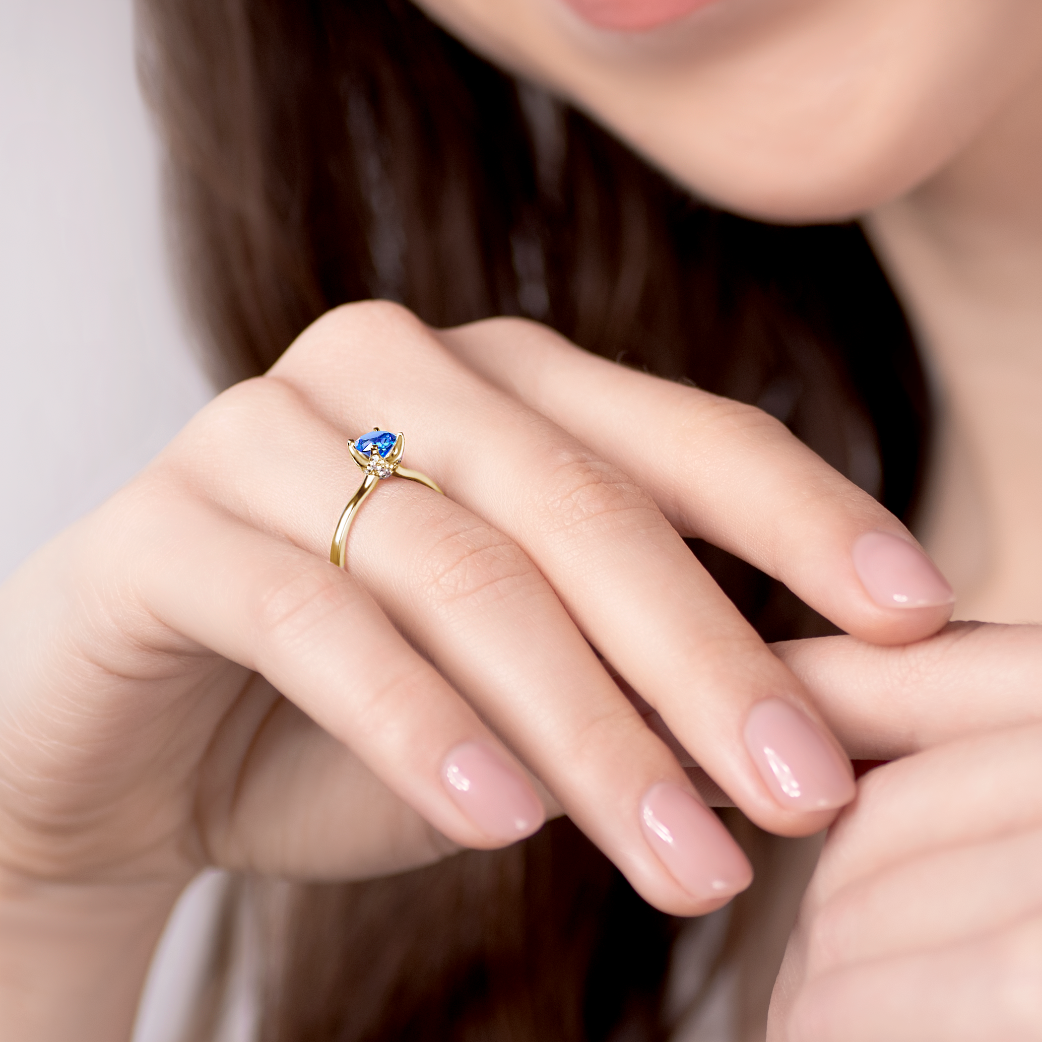 Pierścionek zaręczynowy SAVICKI: żółte złoto, niebieski szafir - 5