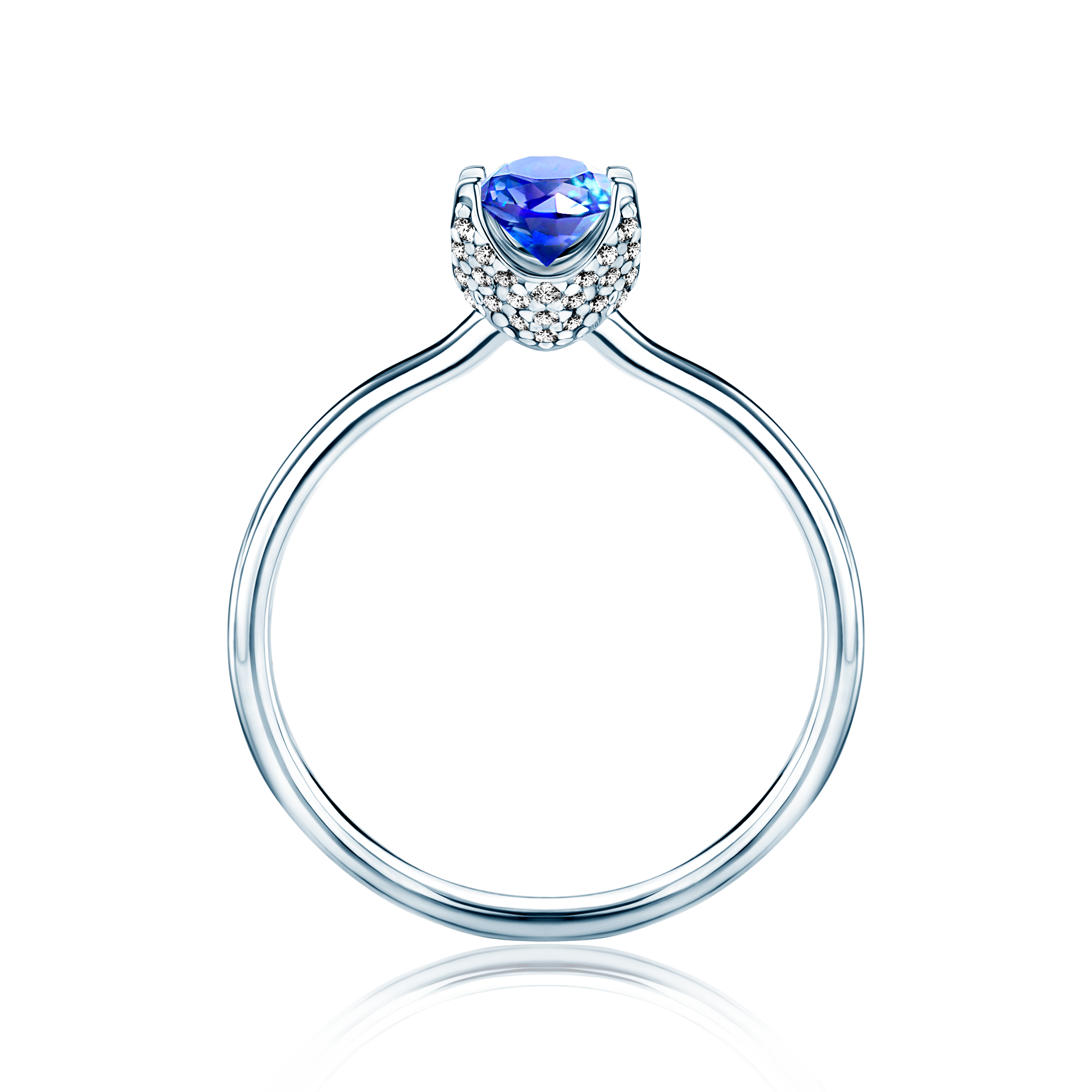 Pierścionek zaręczynowy SAVICKI: białe złoto, niebieski szafir