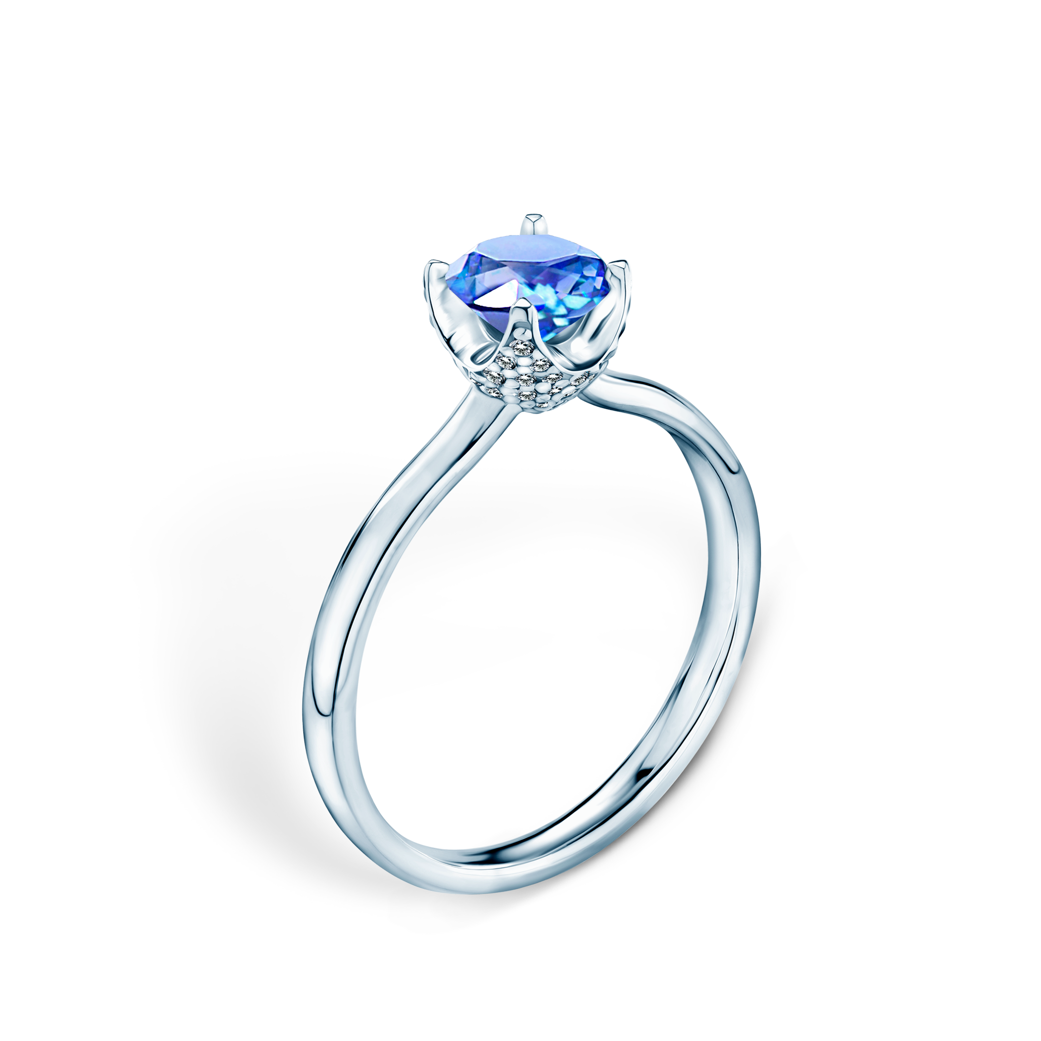 Pierścionek zaręczynowy SAVICKI: białe złoto, niebieski szafir