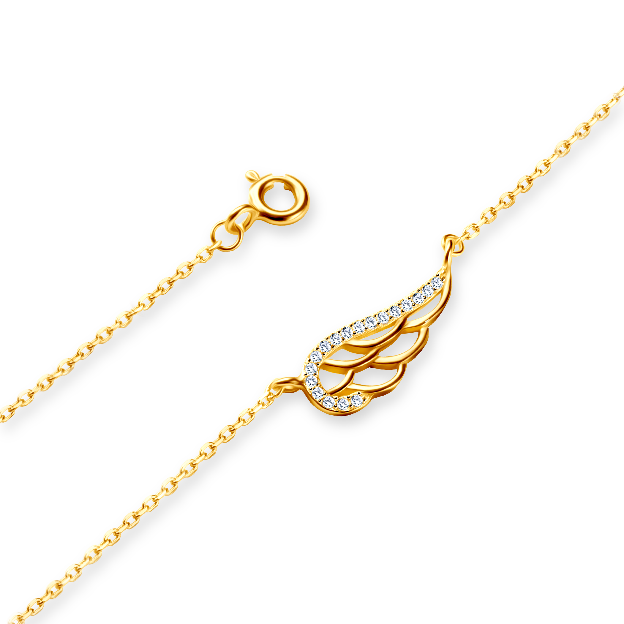 Naszyjnik skrzydło celebrytka Savicki: srebrny pozłacany, cyrkonie - 3