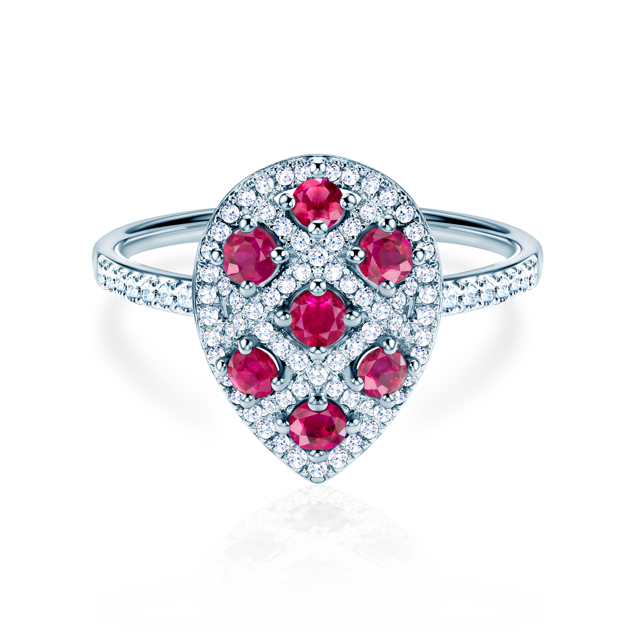 Pierścionek SAVICKI: białe złoto, rubiny, diamenty