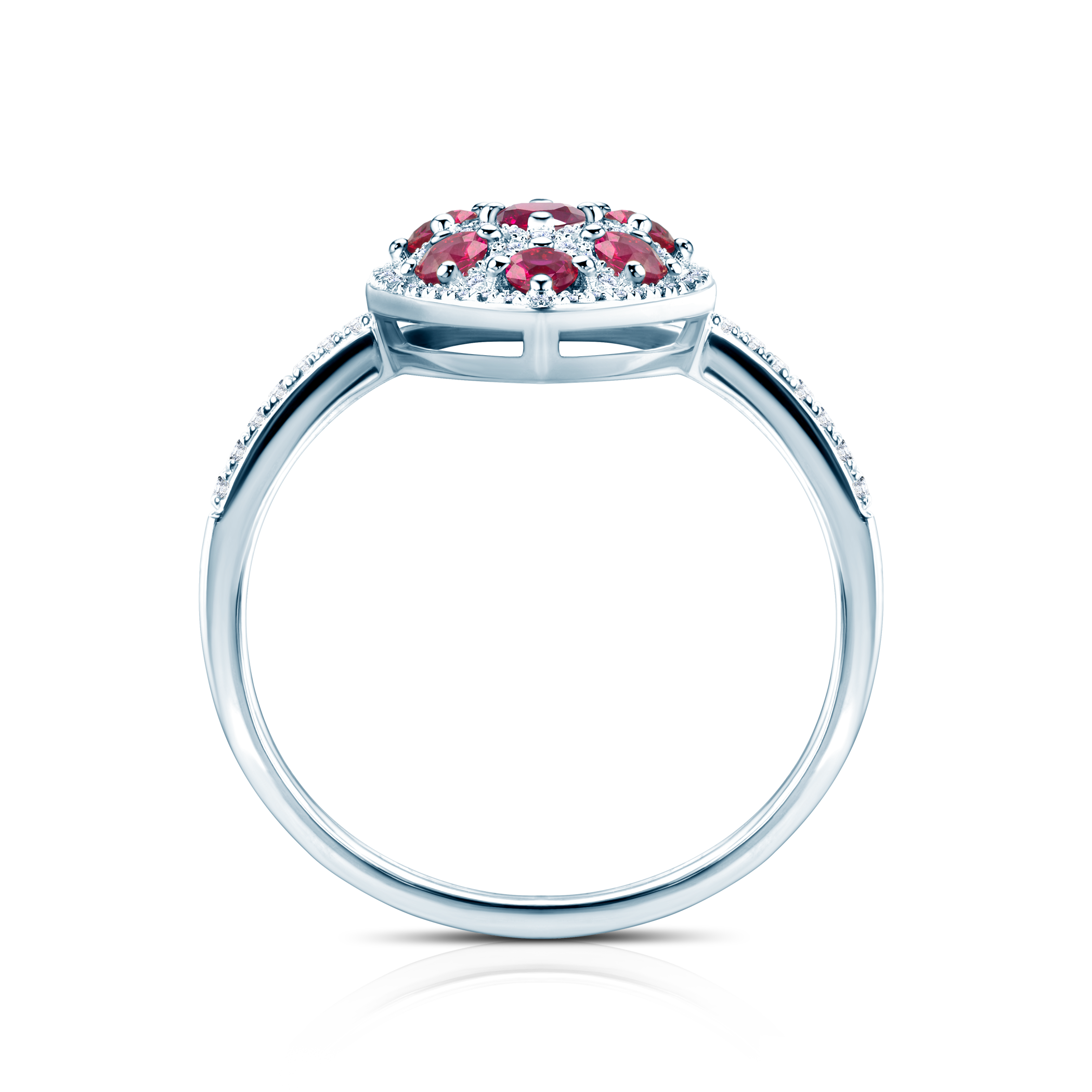 Ring Savicki: Weißgold, Rubine, Diamanten