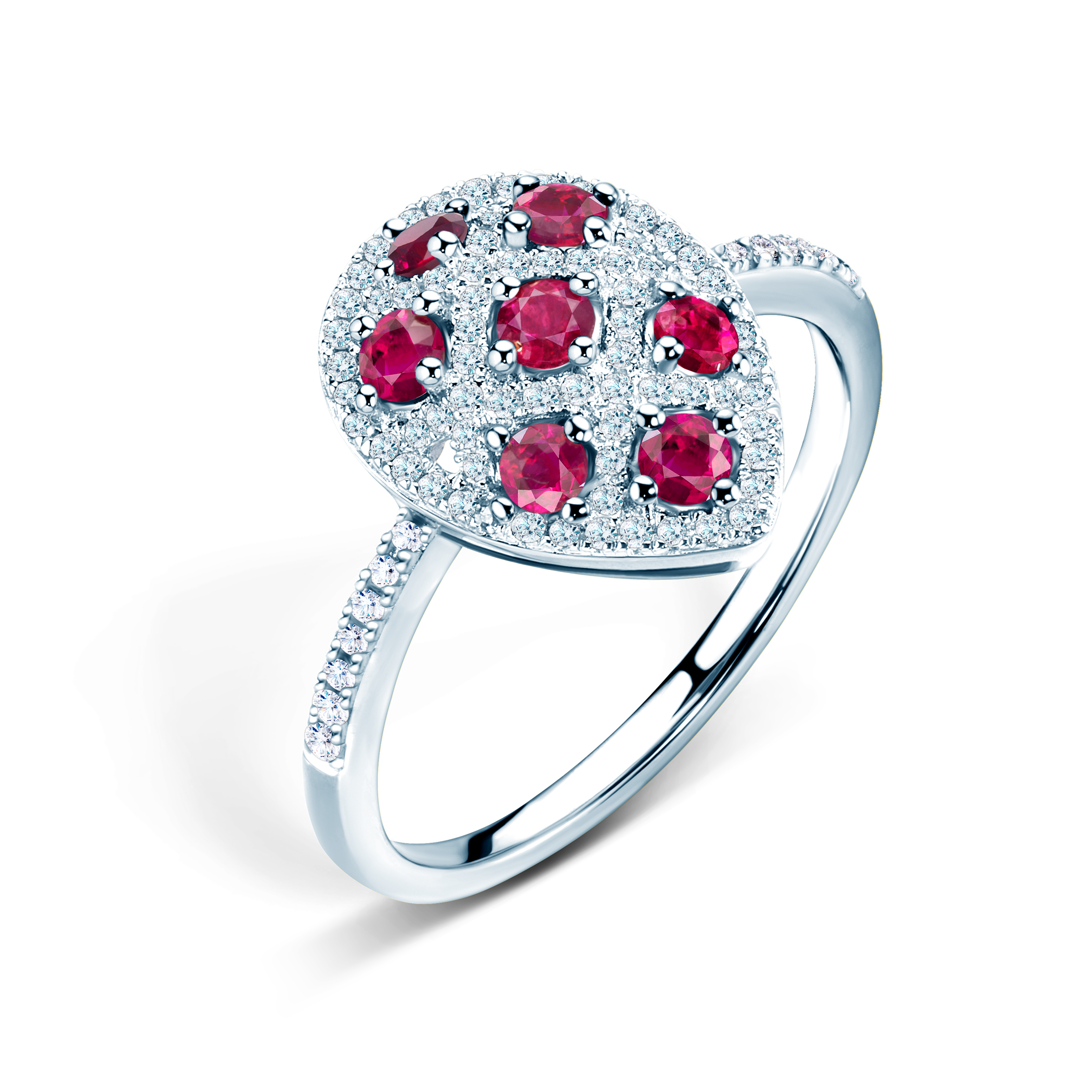 Ring Savicki: Weißgold, Rubine, Diamanten