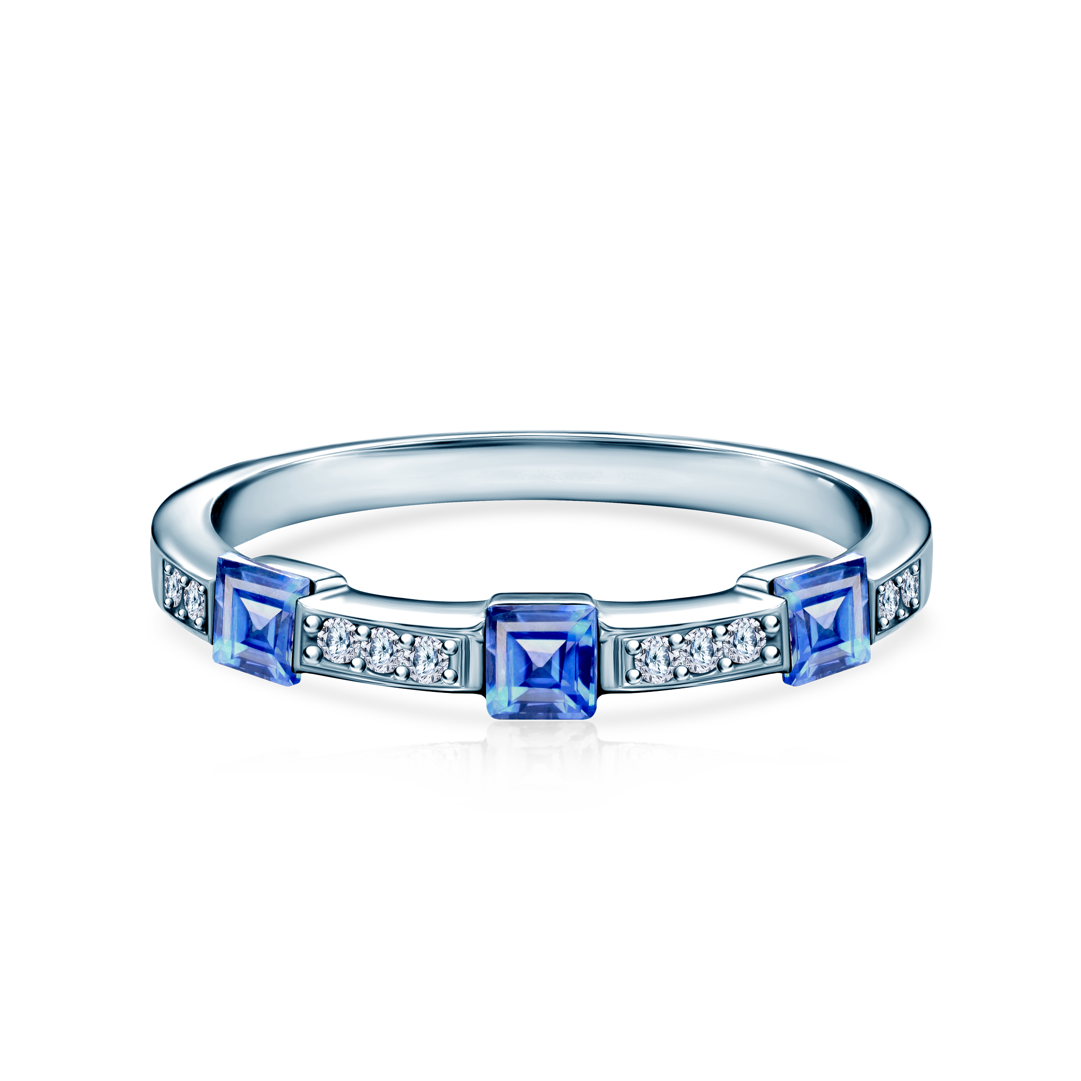 Zásnubný prsteň SAVICKI: dvojfarebné zlato, modré zafíry, diamanty