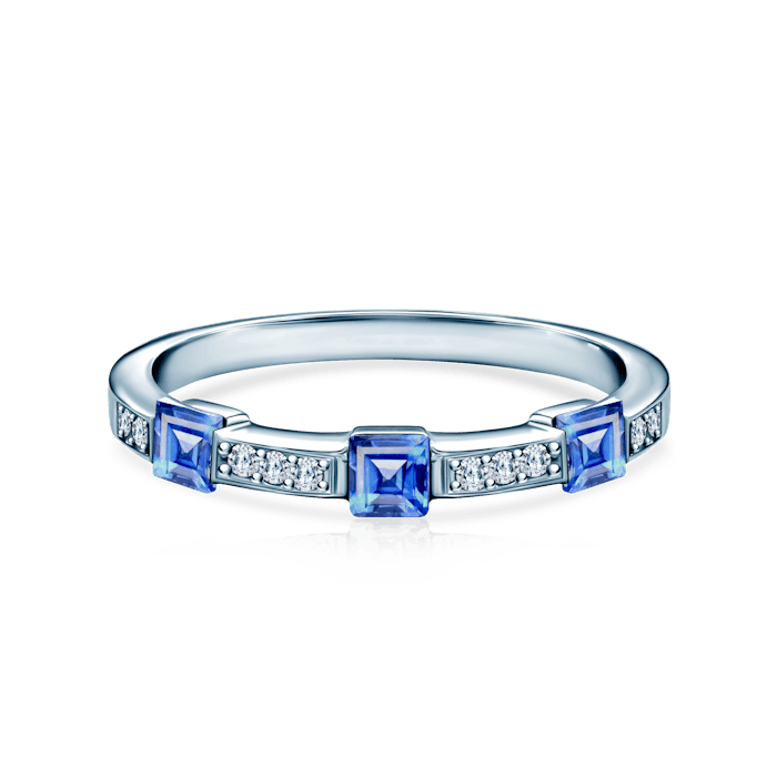 Prsten SAVICKI: bílé zlato, modré safíry, diamanty
