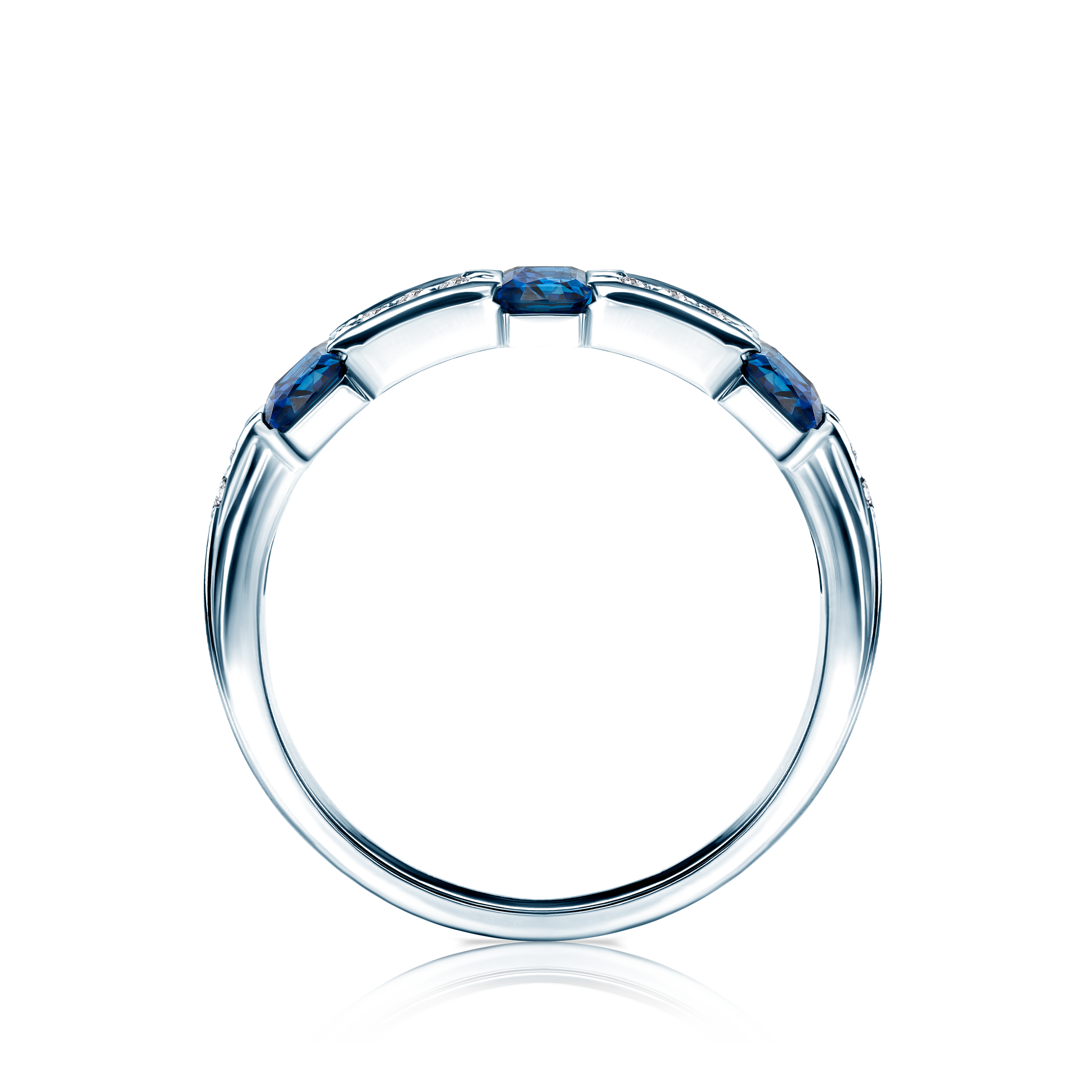 Pierścionek SAVICKI: białe złoto, niebieskie szafiry, diamenty