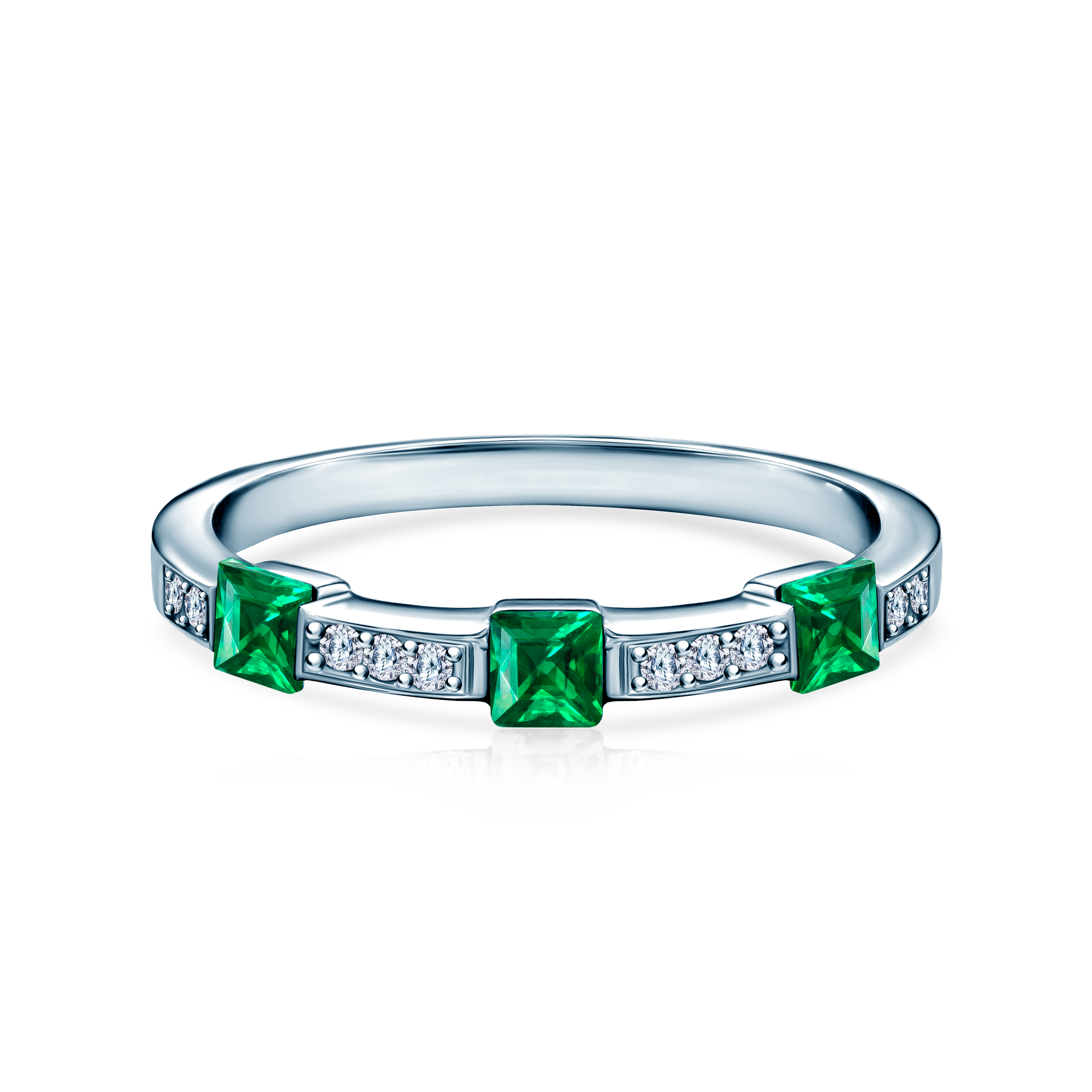 Pierścionek SAVICKI: białe złoto, szmaragdy, diamenty