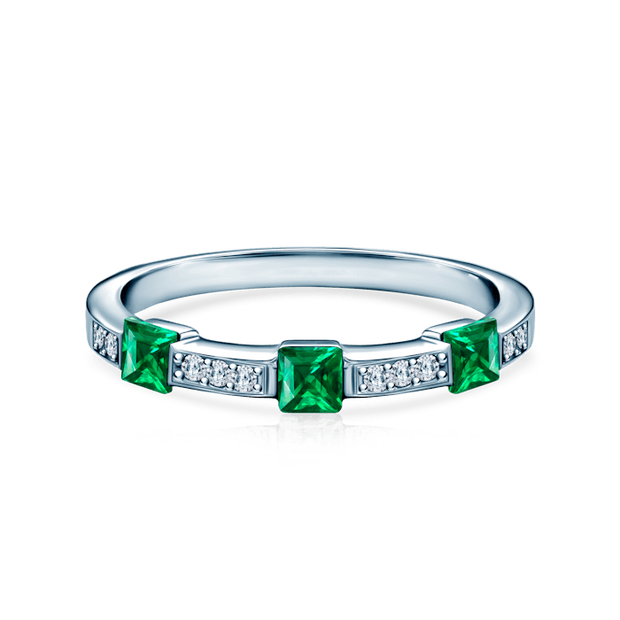Pierścionek SAVICKI: białe złoto, szmaragdy, diamenty