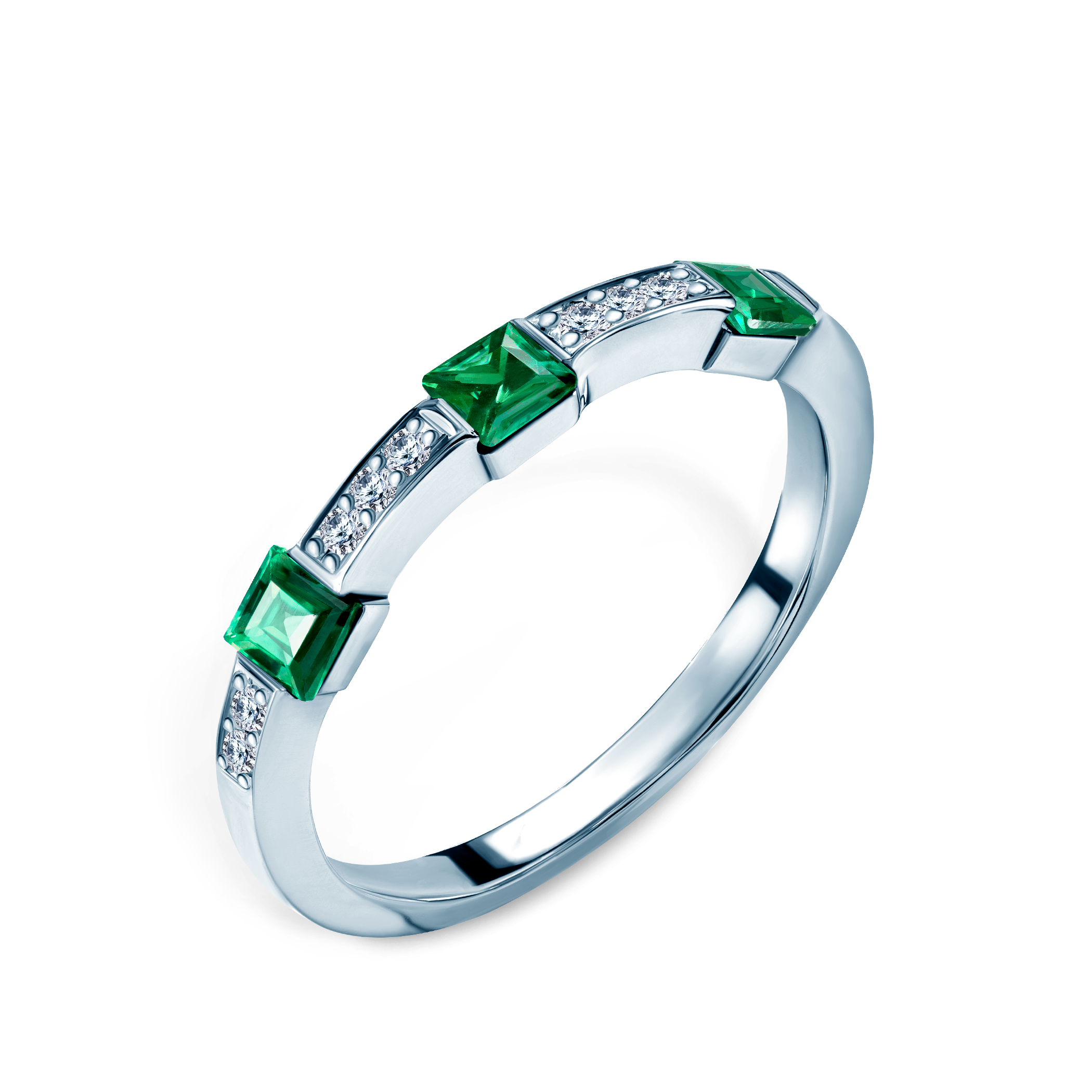 Ring SAVICKI: Weißgold, Smaragde, Diamanten