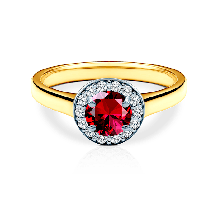 Zásnubný prsteň SAVICKI: dvojfarebné zlato, rubín, diamanty