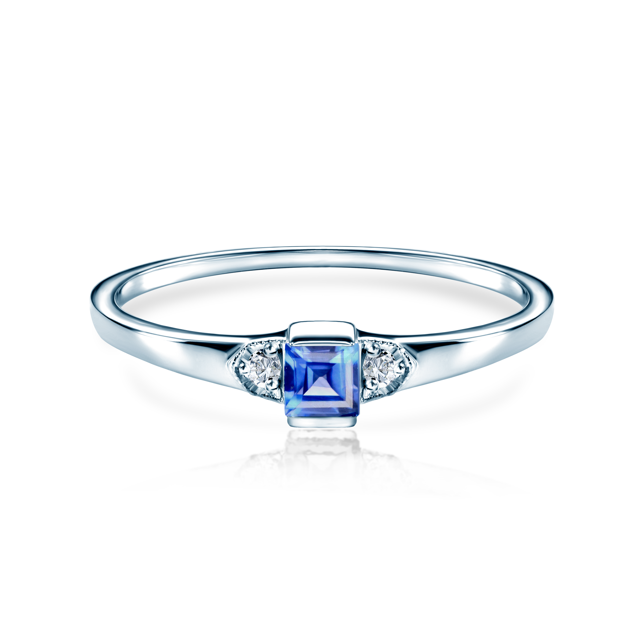Zásnubní prsten SAVICKI: bílé zlato, modrý safír, diamanty