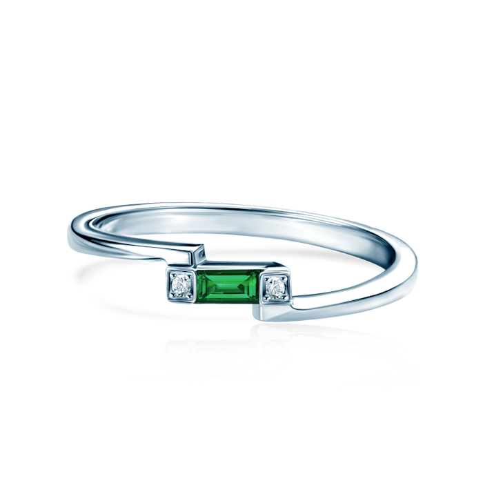 Zásnubní prsten SAVICKI: bílé zlato, smaragd, diamanty