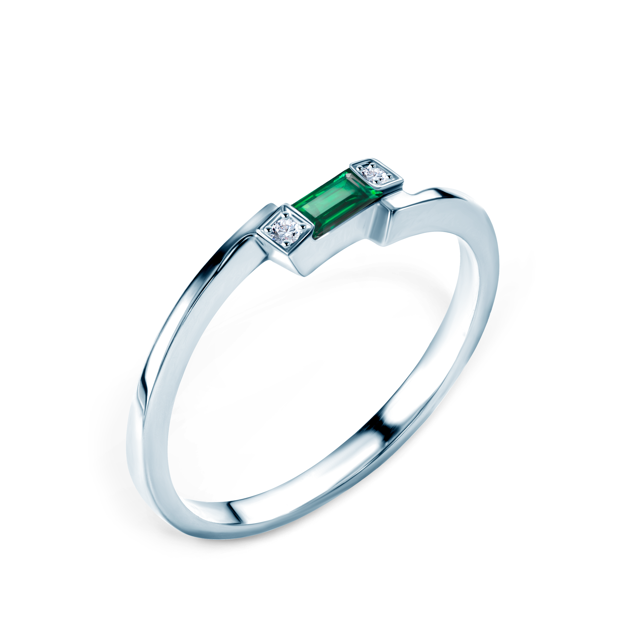 Pierścionek zaręczynowy SAVICKI: białe złoto, szmaragd, diamenty