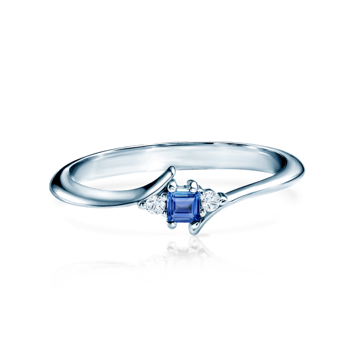 Zásnubní prsten SAVICKI: bílé zlato, modrý safír, diamanty