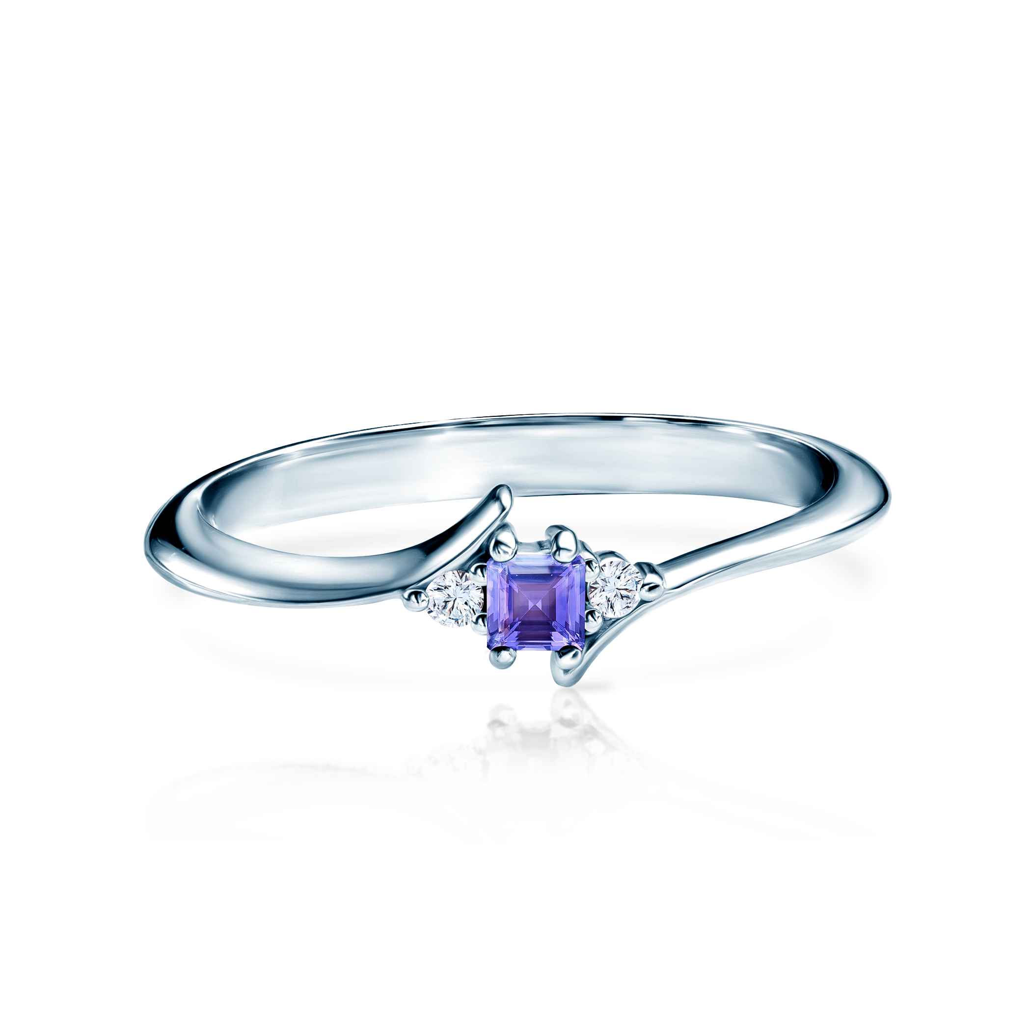 Pierścionek zaręczynowy SAVICKI: białe złoto, tanzanit, diamenty