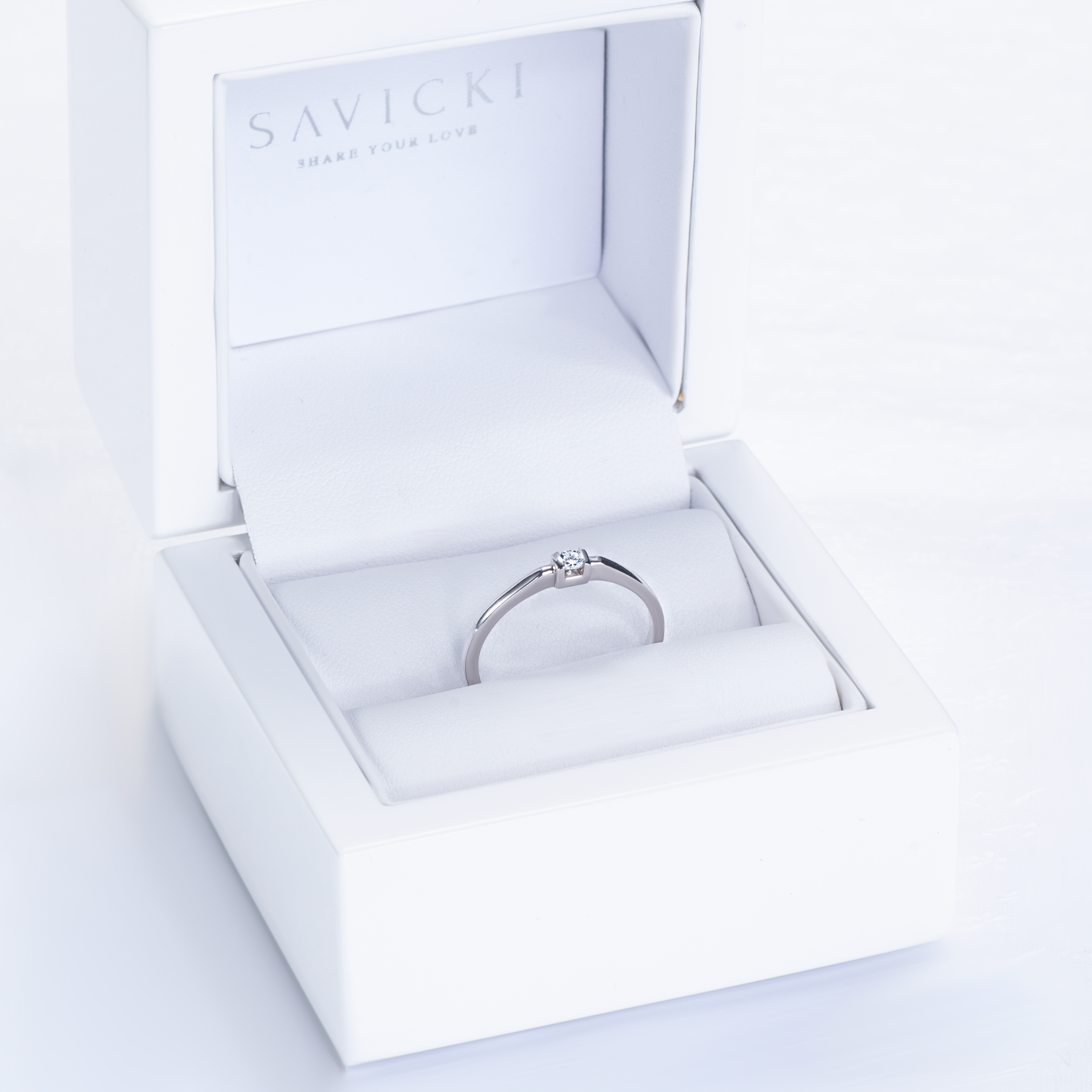 Pierścionek zaręczynowy SAVICKI: białe złoto, diament - 6