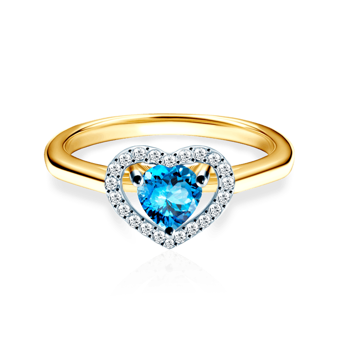 Pierścionek zaręczynowy serce Savicki: dwukolorowe złoto, topaz, diamenty