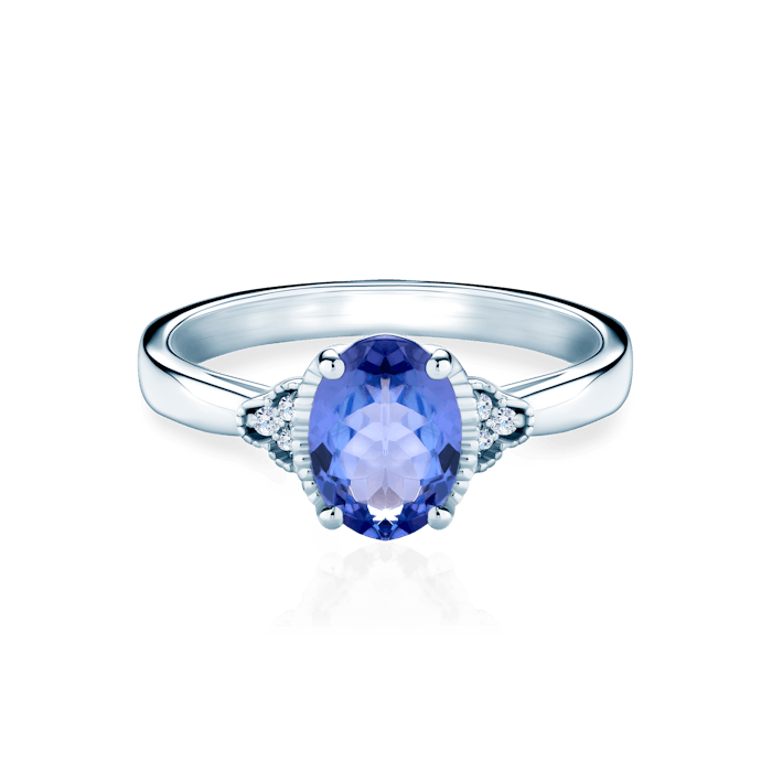 Pierścionek zaręczynowy SAVICKI: białe złoto, tanzanit, diamenty