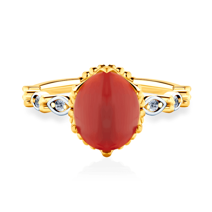 Prsten SAVICKI: dvoubarevné zlato, korál, zirkony