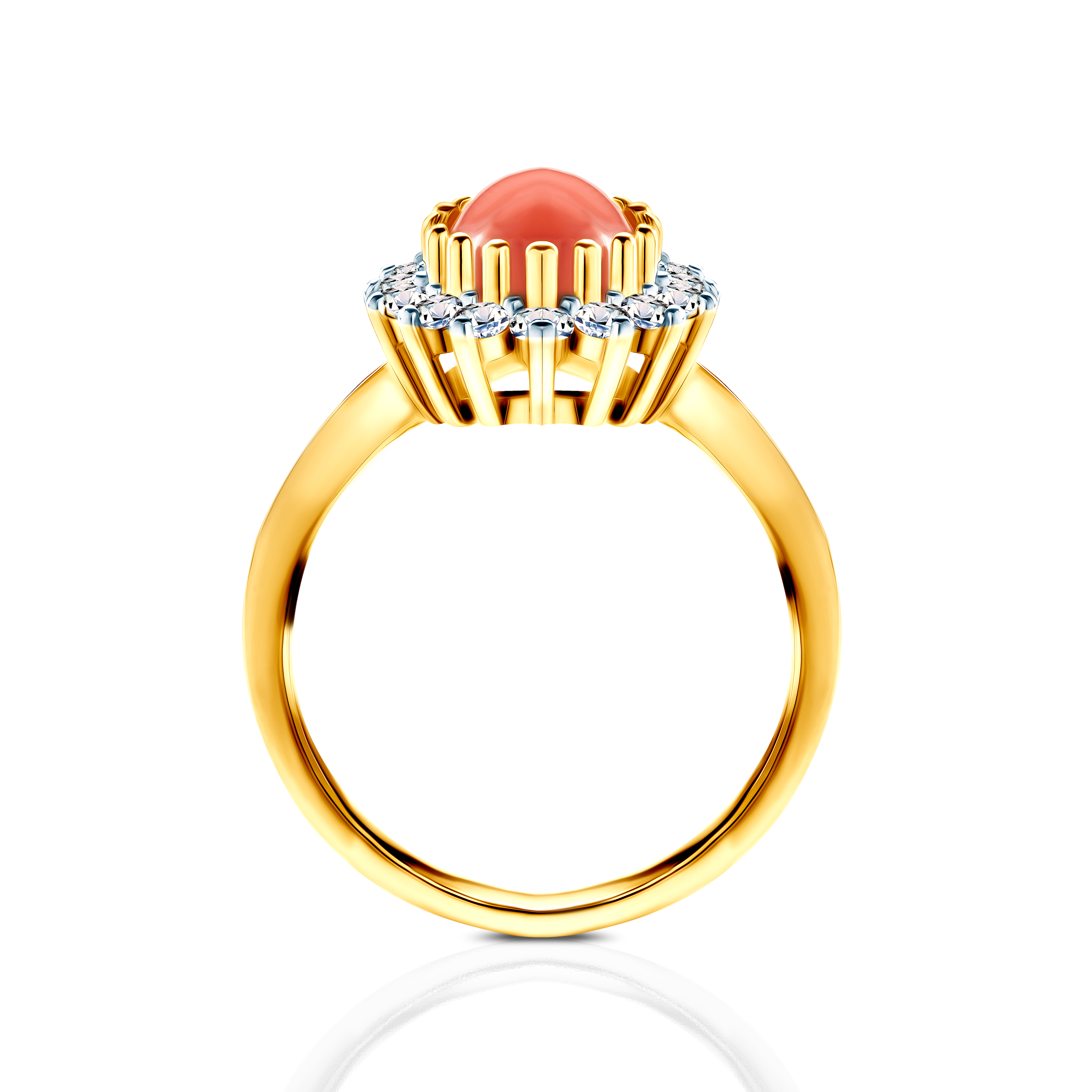 Pierścionek SAVICKI: dwukolorowe złoto, korál, cyrkonie