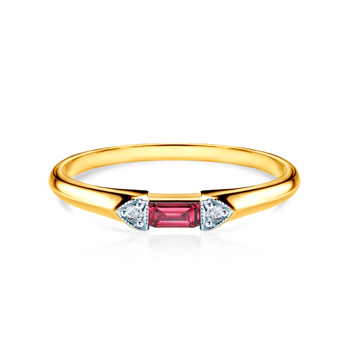 Pierścionek zaręczynowy SAVICKI: dwukolorowe złoto, rubin, diamenty