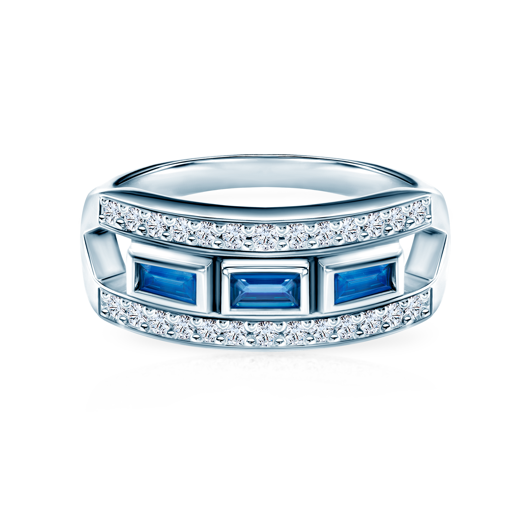Pierścionek SAVICKI: białe złoto, niebieskie szafiry, diamenty