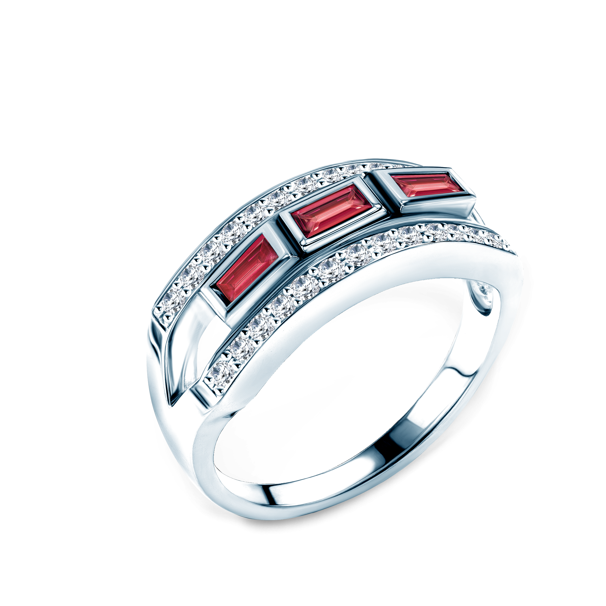 Pierścionek SAVICKI: białe złoto, rubiny, diamenty