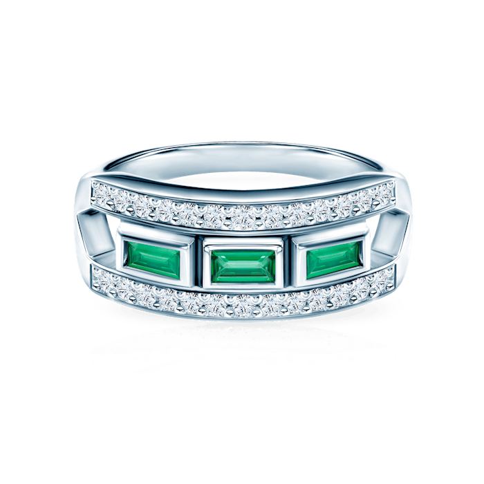 Zásnubný prsteň SAVICKI: biele zlato, smaragdy, diamanty