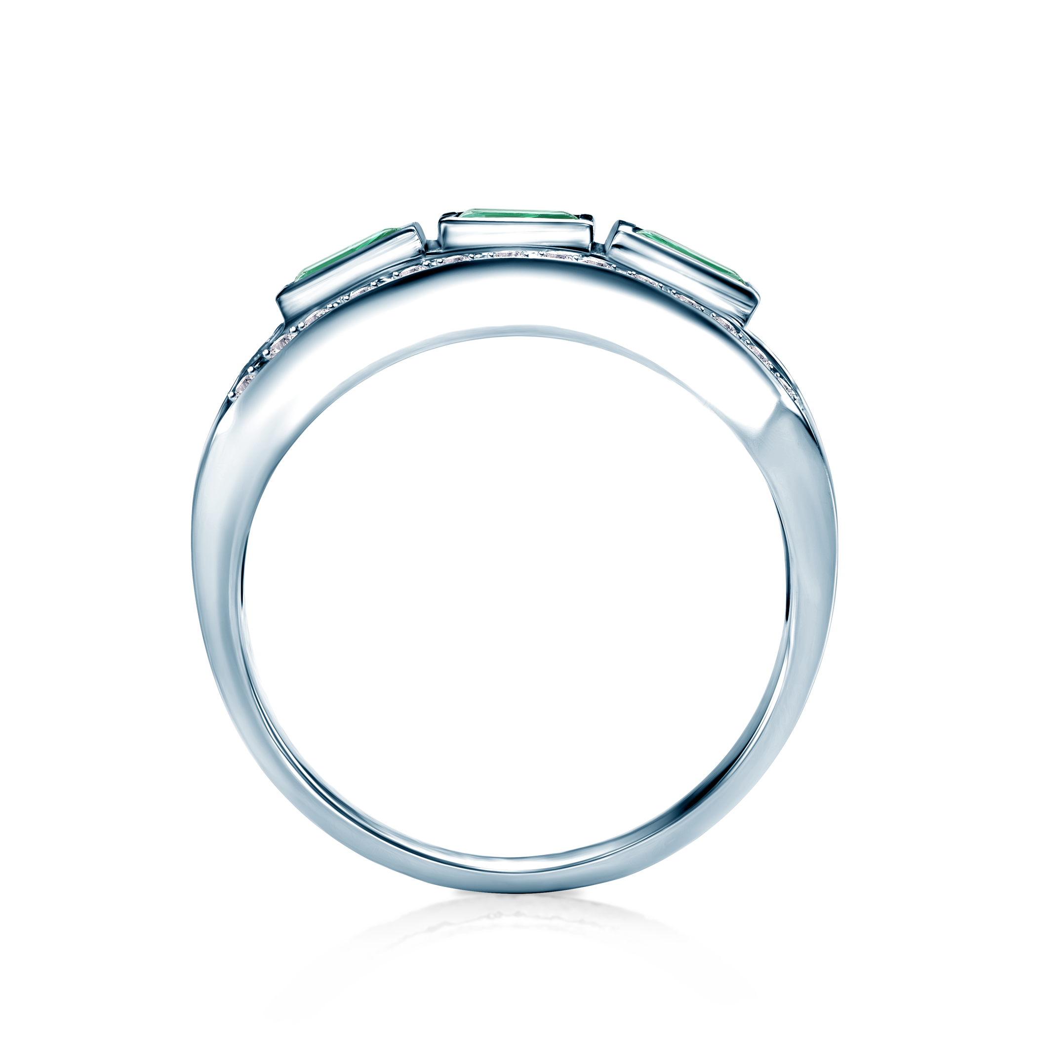 Pierścionek SAVICKI: białe złoto, szmaragdy, diamenty