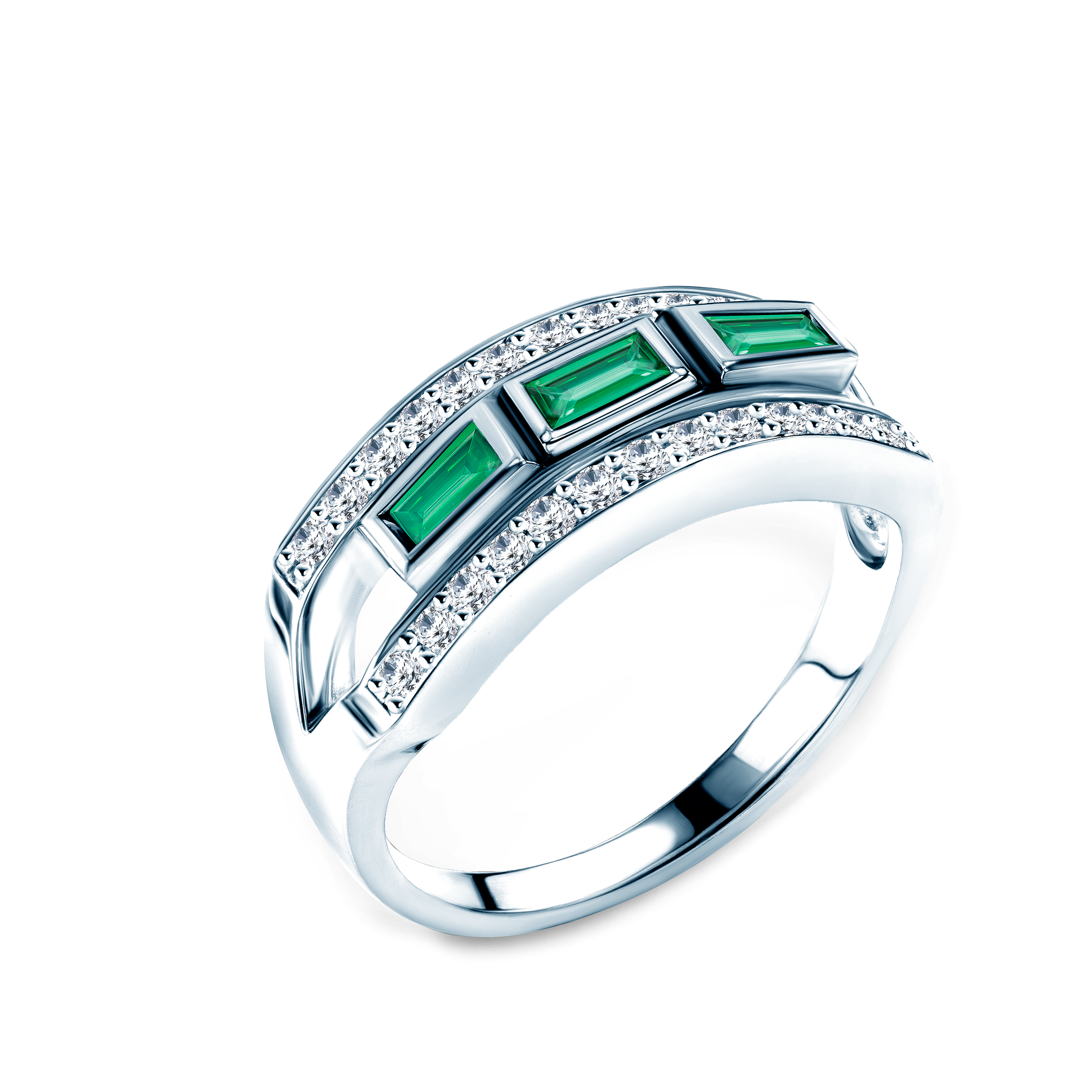 Pierścionek SAVICKI: białe złoto, szmaragdy, diamenty