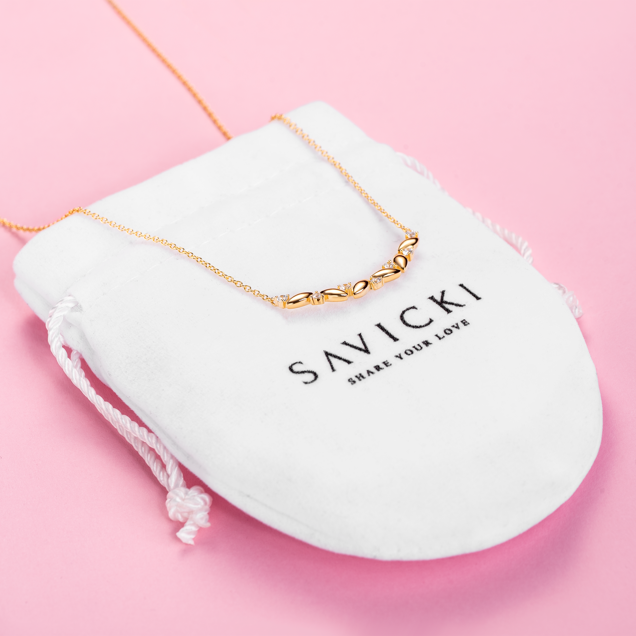 Naszyjnik Savicki: srebrny pozłacany, cyrkonie - 4