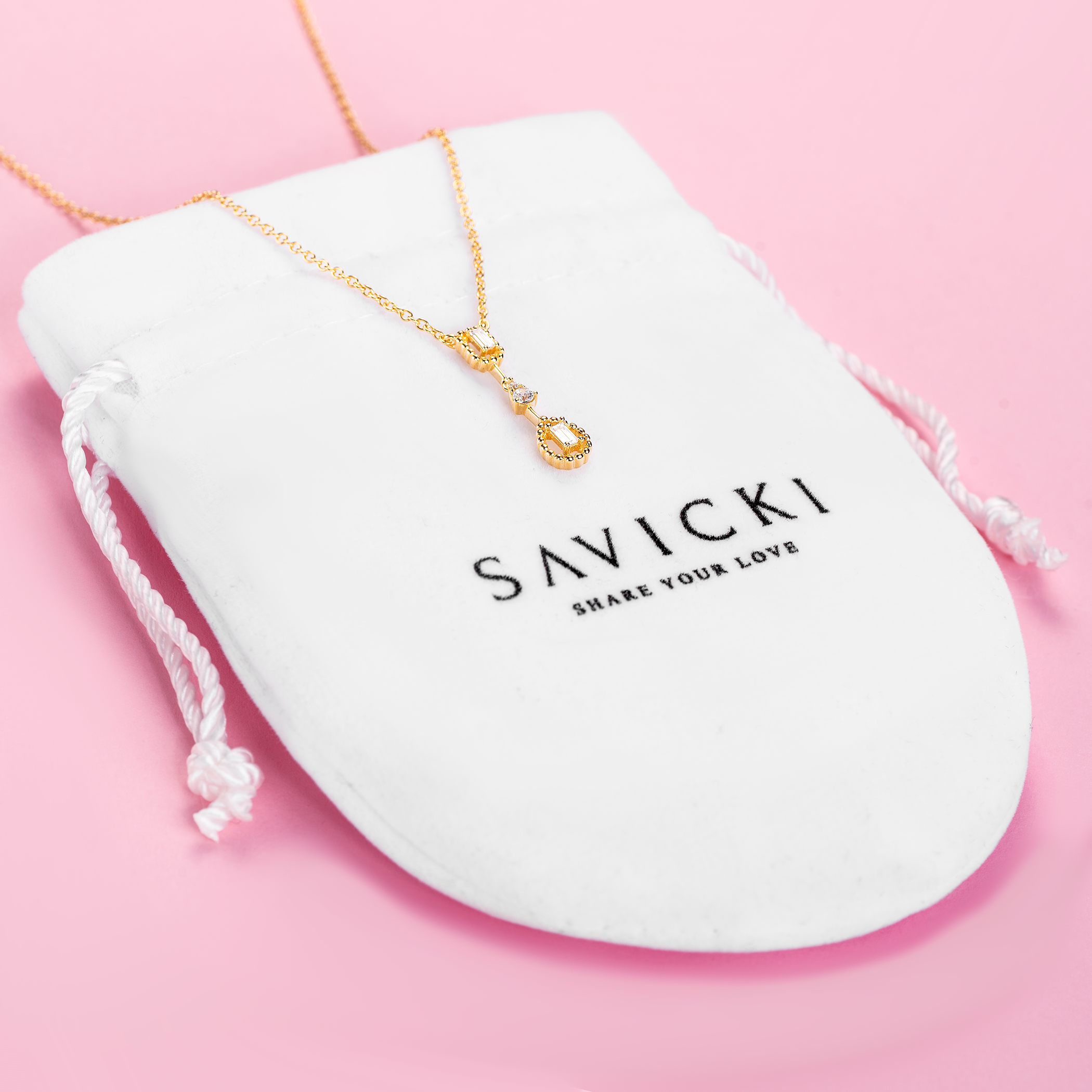 Naszyjnik Savicki: srebrny pozłacany, cyrkonie