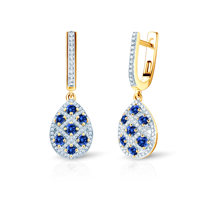 Náušnice SAVICKI: dvoubarevné zlato, modré safíry, diamanty