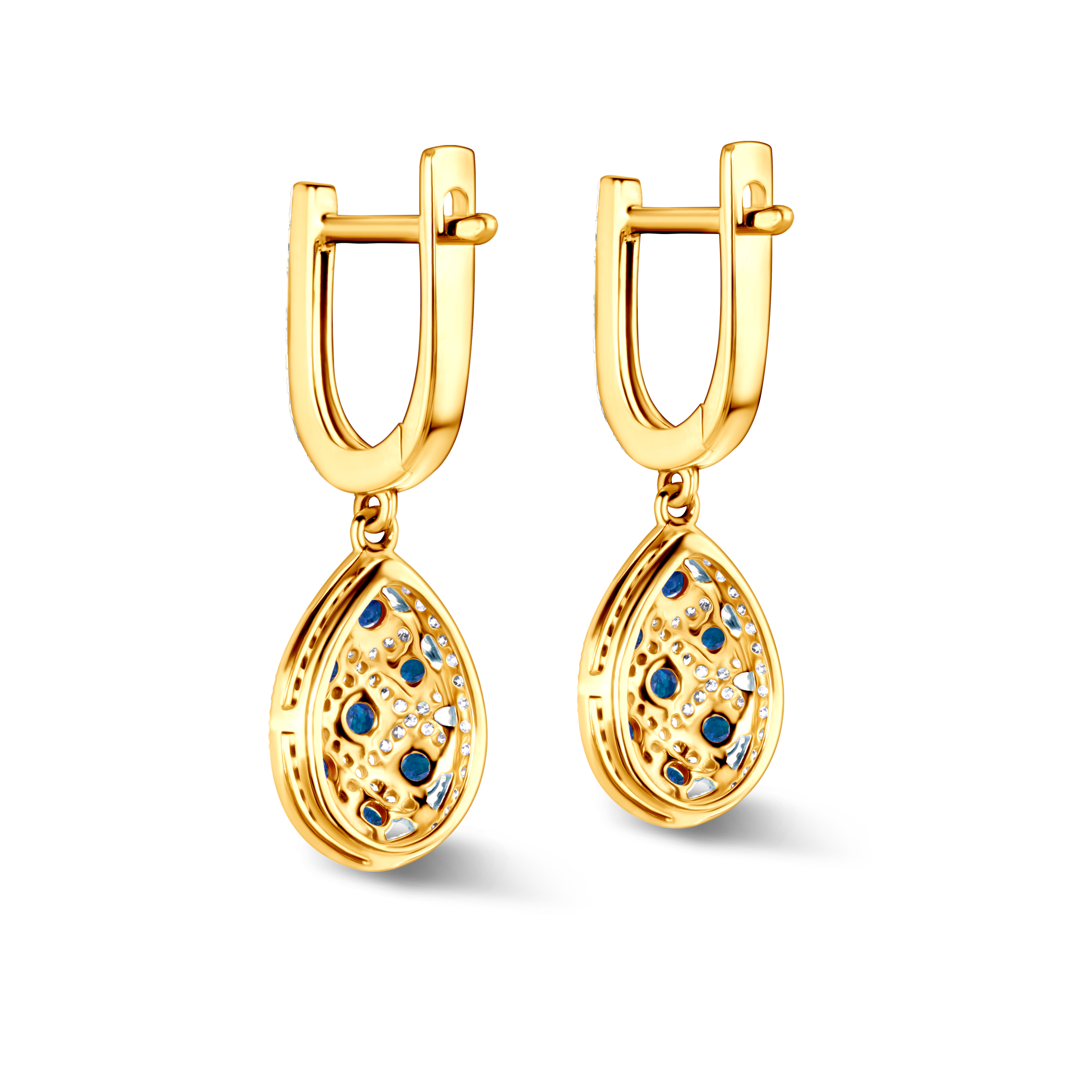 Kolczyki Savicki: dwukolorowe złoto, niebieskie szafiry, diamenty